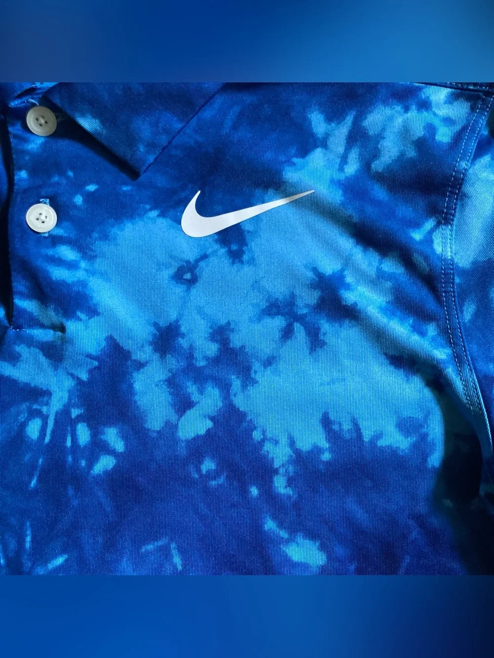 Nike Dri Fit Golf Polo Shirt Youth Boys Large Blue Tie Dye Casual Short Sleeve